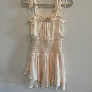 Square Neck Sleeveless Tie Shoulder Smocked Mini Ruffle Satin Romper